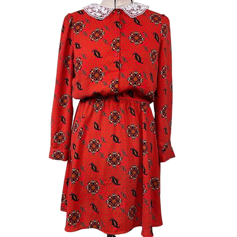 The Golden Girls Official Licensed Red Polka Dot Midi Dress with Crochet Collar